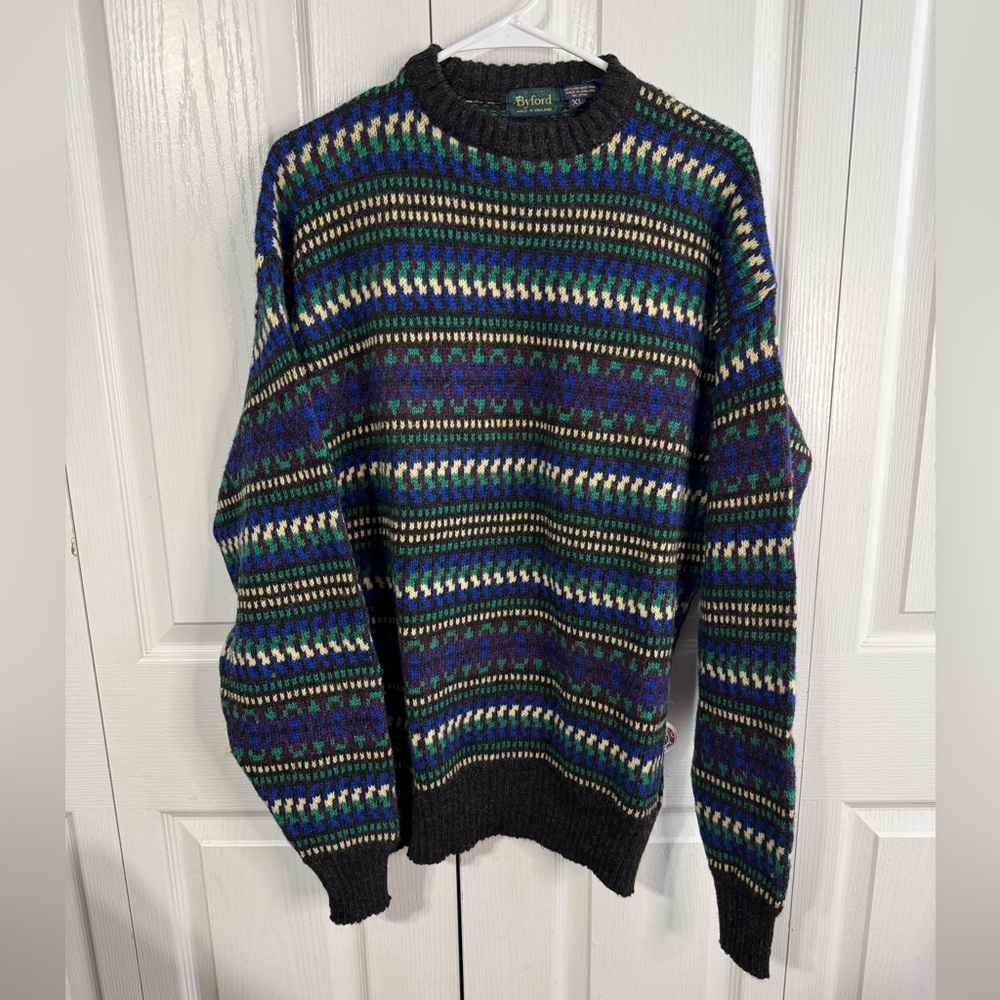 Byford Shetland wool multicolored‎ geometric pattern sweater size XL
